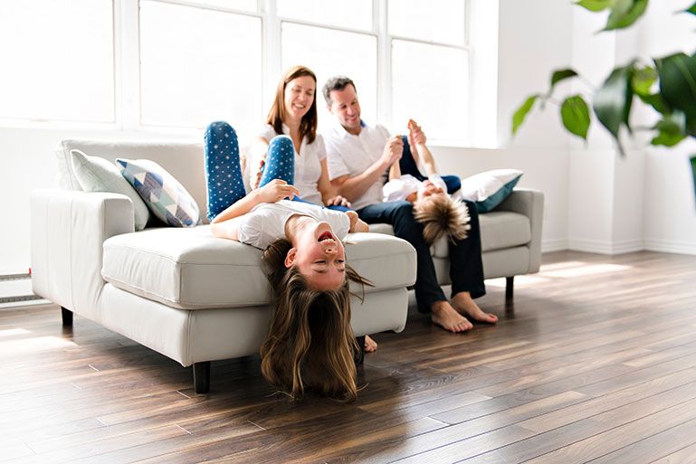 Family chilling in living room