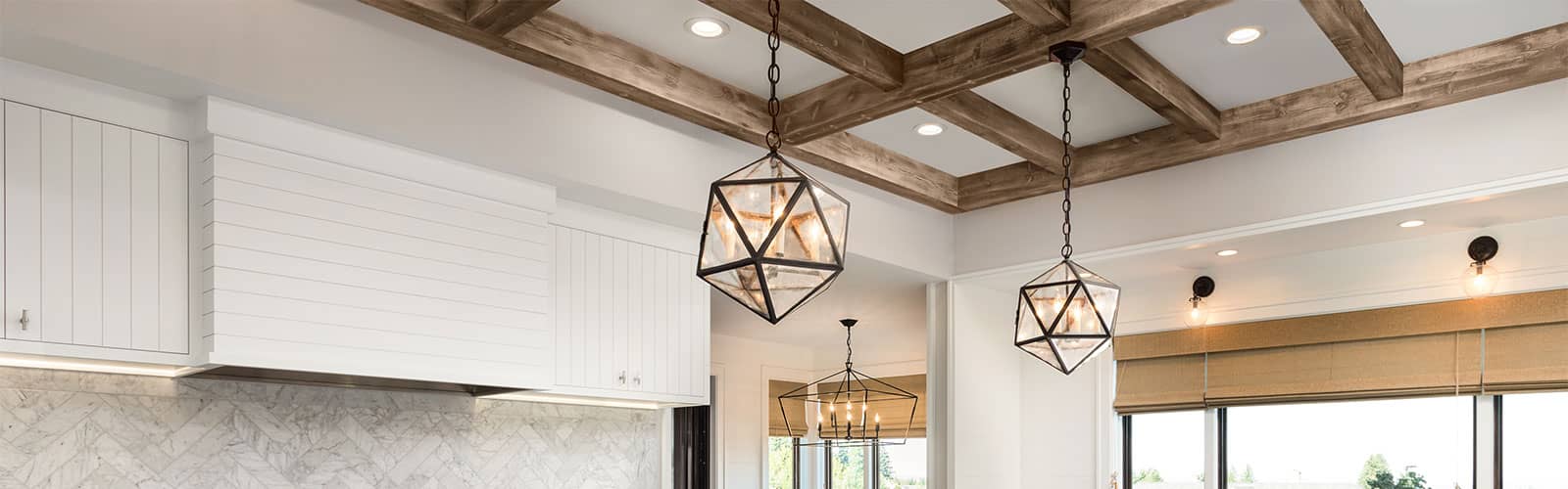 exposed beam ceilings with minimalist light fixtures